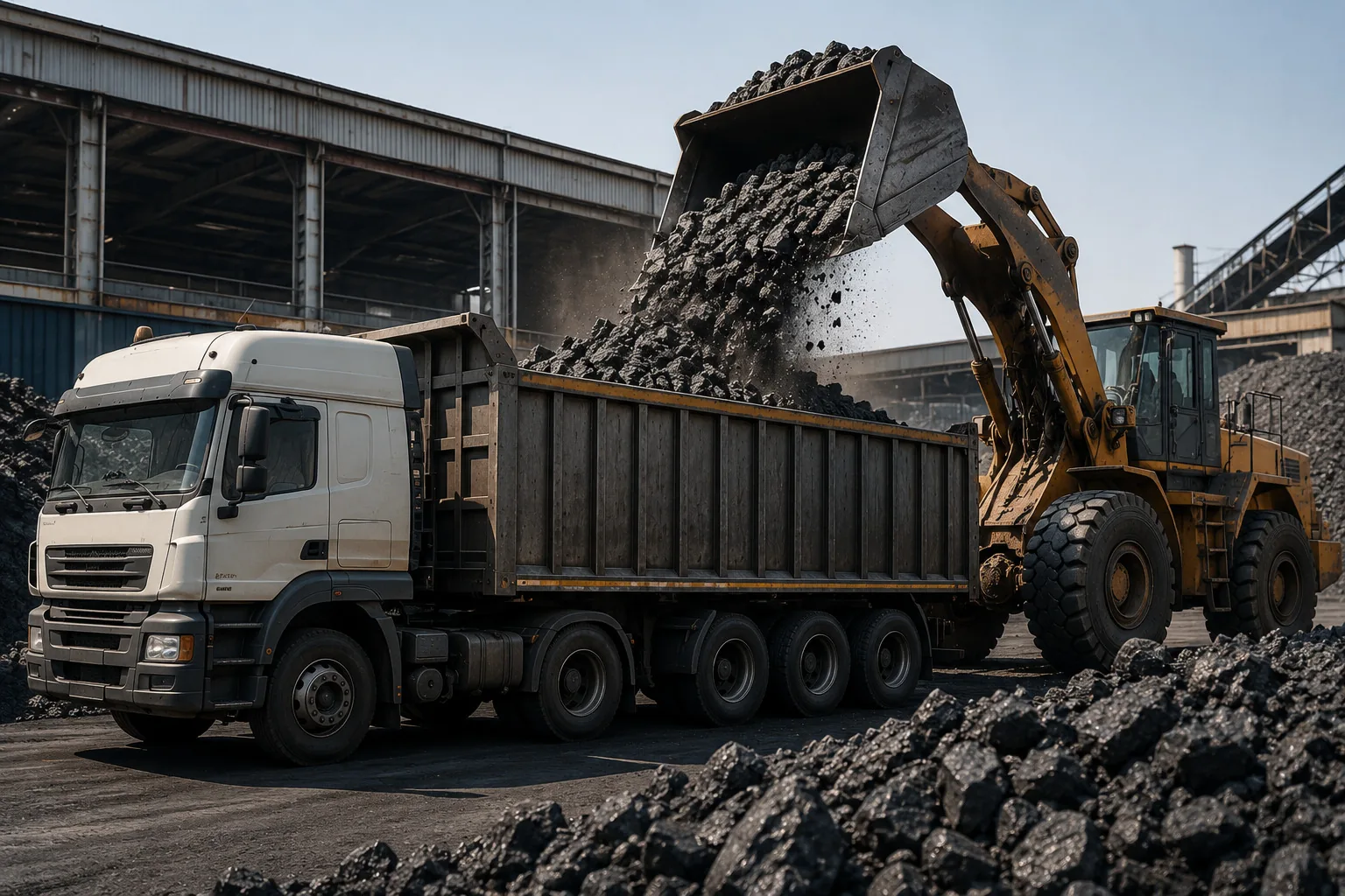Raw material being loaded into a truck for dispatch